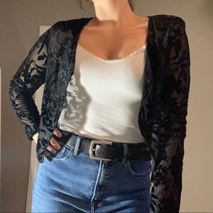 Black Velvet Floral Mesh Cardigan